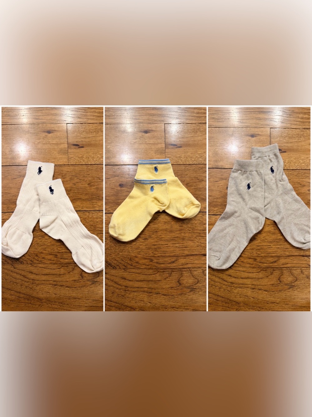 NEVER WORN Polo by Ralph Lauren 3-Pair Socks in White, Yellow, and Beige